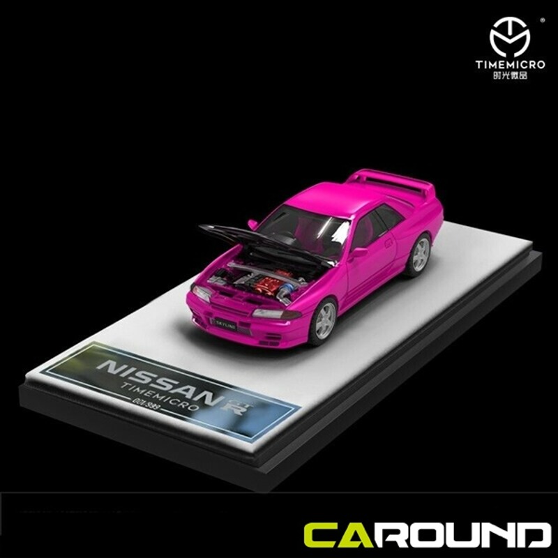 타임마이크로 1:64 닛산 스카이라인 GT-R (R32) - 핑크 (후드오픈)
