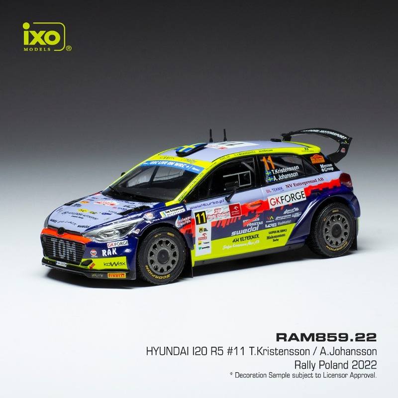 ixo 1:43 현대 i20 N R5 WRC No.11 2022 폴란드 랠리 - T.Kristensson / A.Johansson (RAM859.22)