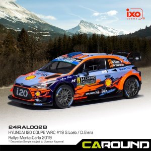 ixo 1:24 현대 i20 쿠페 WRC No.19 몬테카를로 랠리 2019 - 로브 / 엘레나